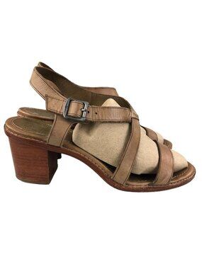 Frye Women's 10M Brielle Brown Leather Open Toe Criss Cross High Heel Sandals